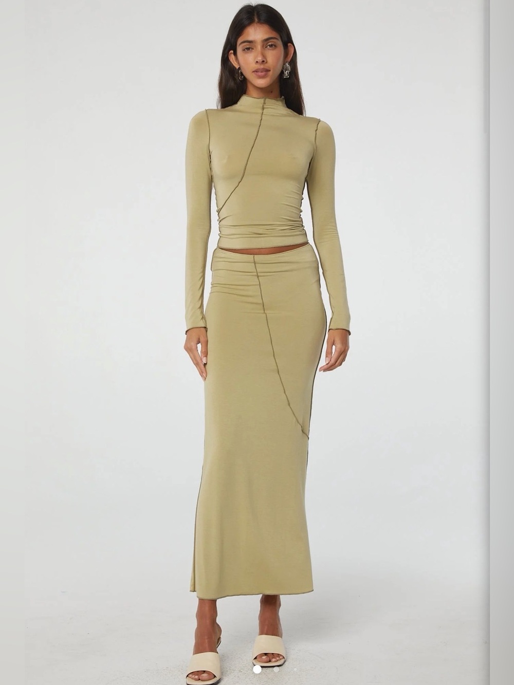 The Line by K Beige Vana Maxi Skirt Long Sleeve Set XS